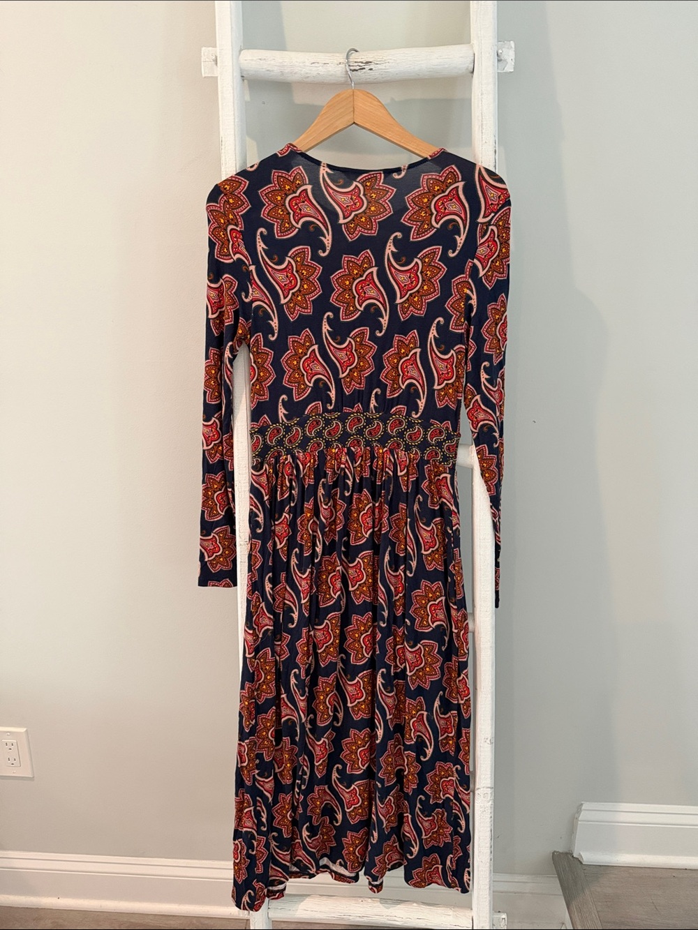 Boden Navy Long-Sleeve Thea Paisley Midi Dress French navy size 4 - Picture 6 of 8